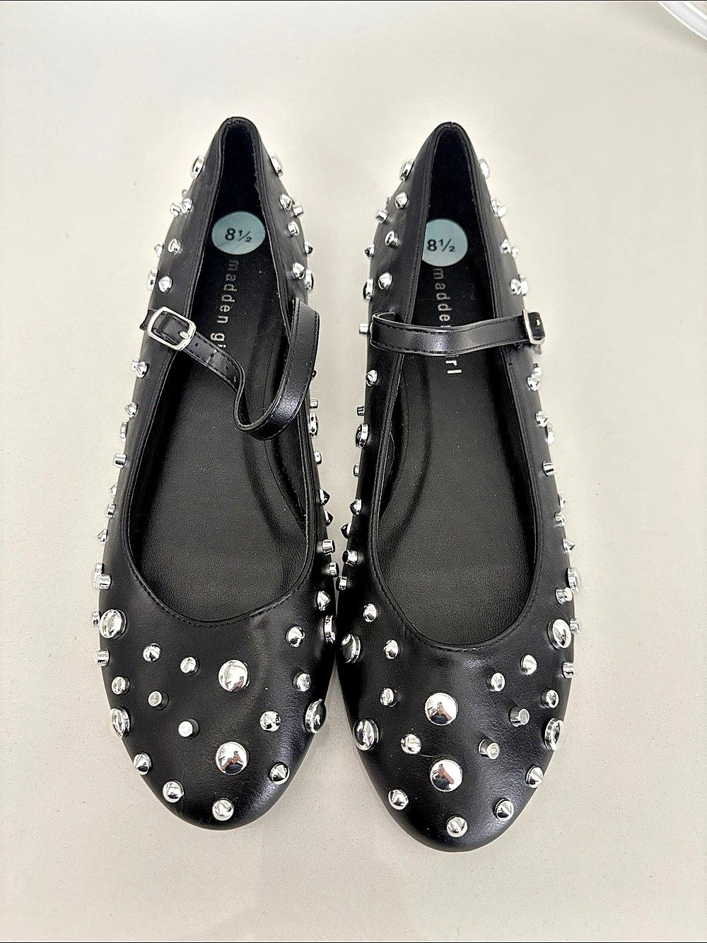 madden girl Polly Mary Jane Flat Studded Flats Black US 8.5